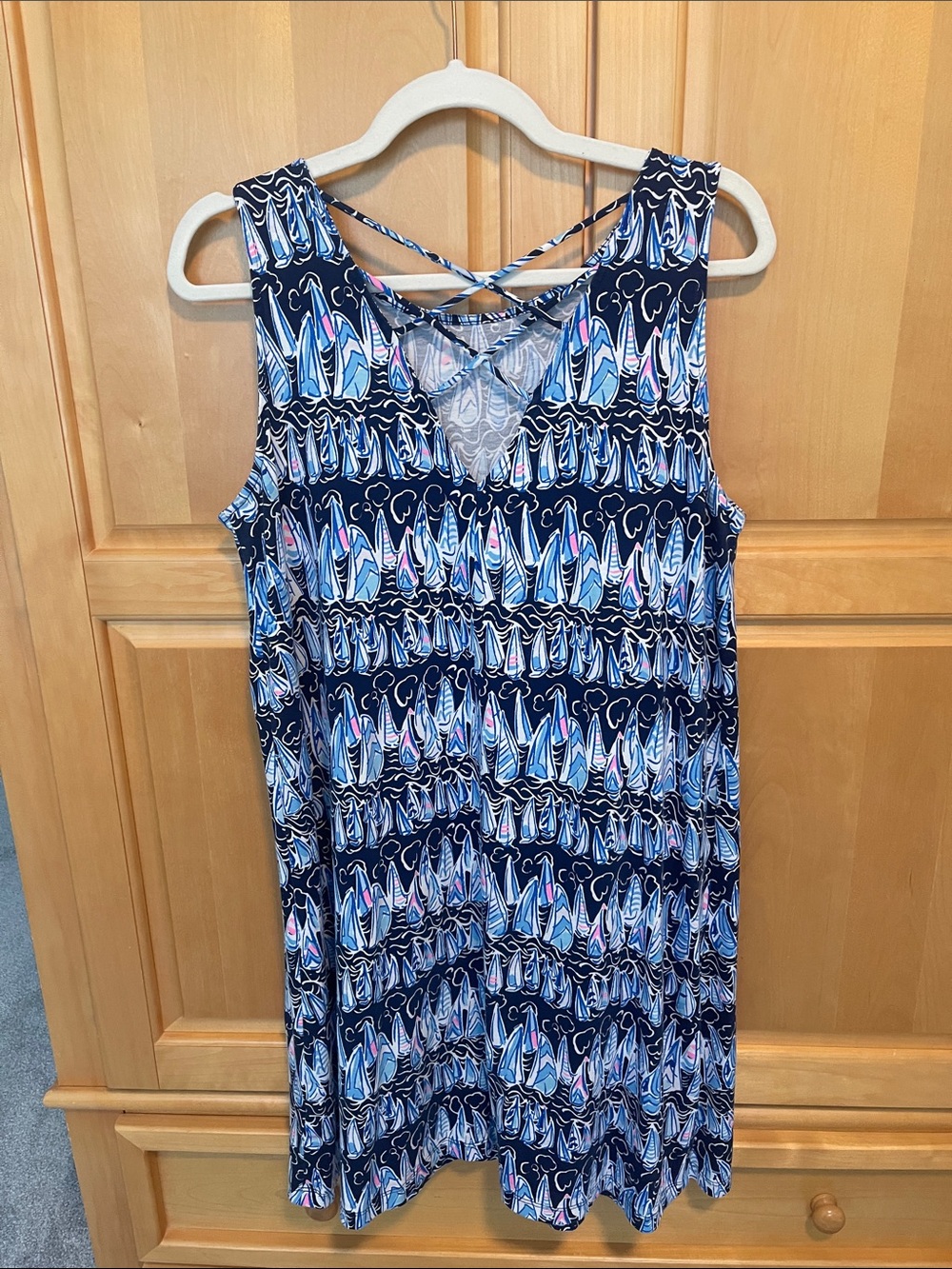 Lilly Pulitzer Kristen Swing Dress “Low Tide” print Blue Sailboat Dress - Picture 3 of 6